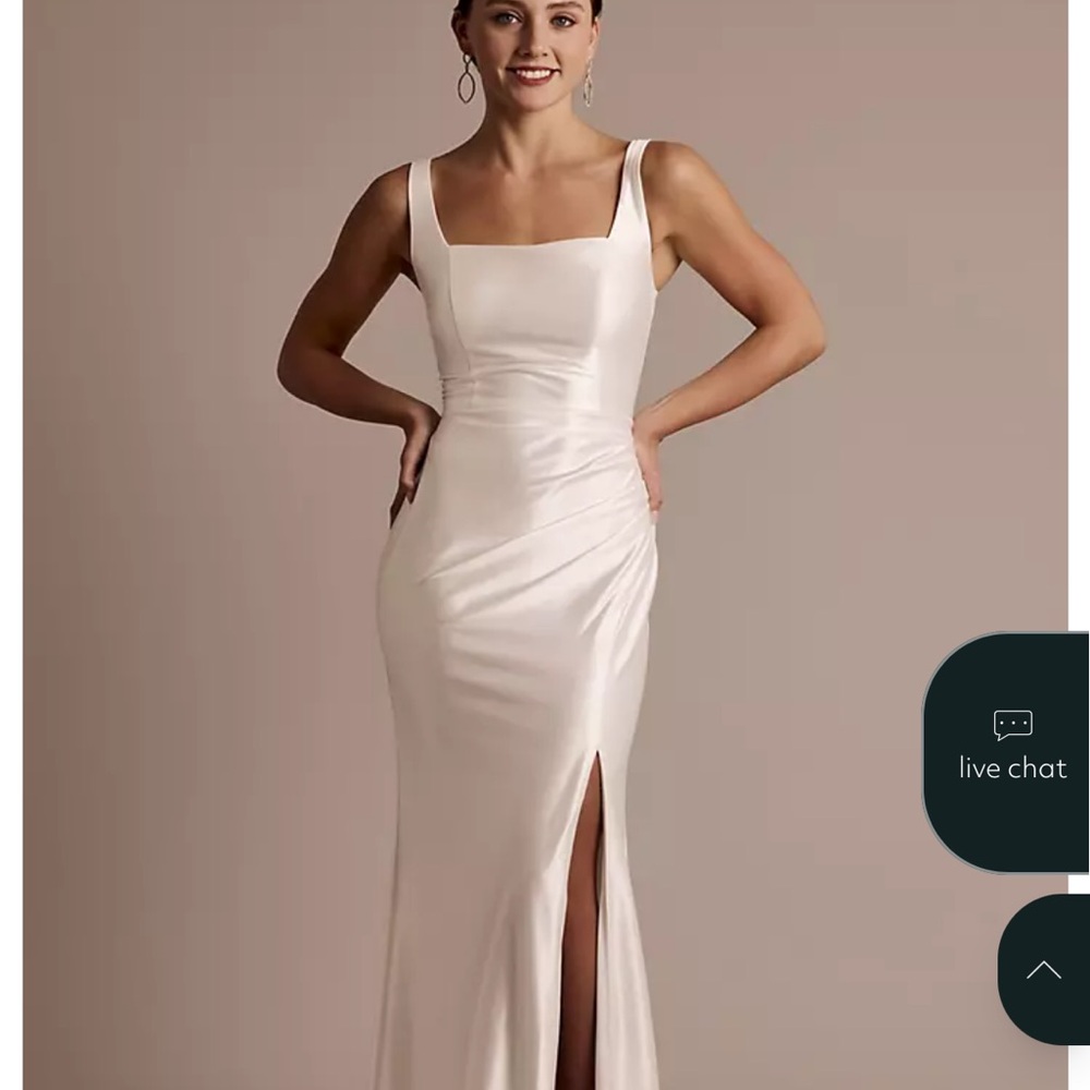 David's Bridal Cream Square Neck Gown